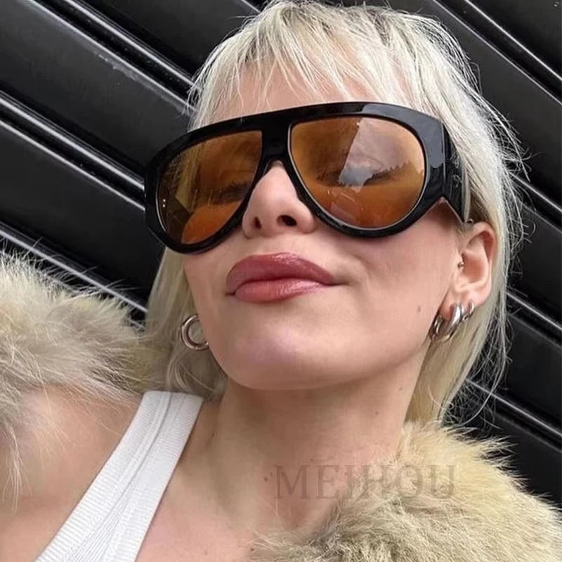 Oversized Pilot Sunglasses Women Fashion 2023 Luxury Big Frame One Piece Gradient Sunglasses Retro Classic Thick Shades