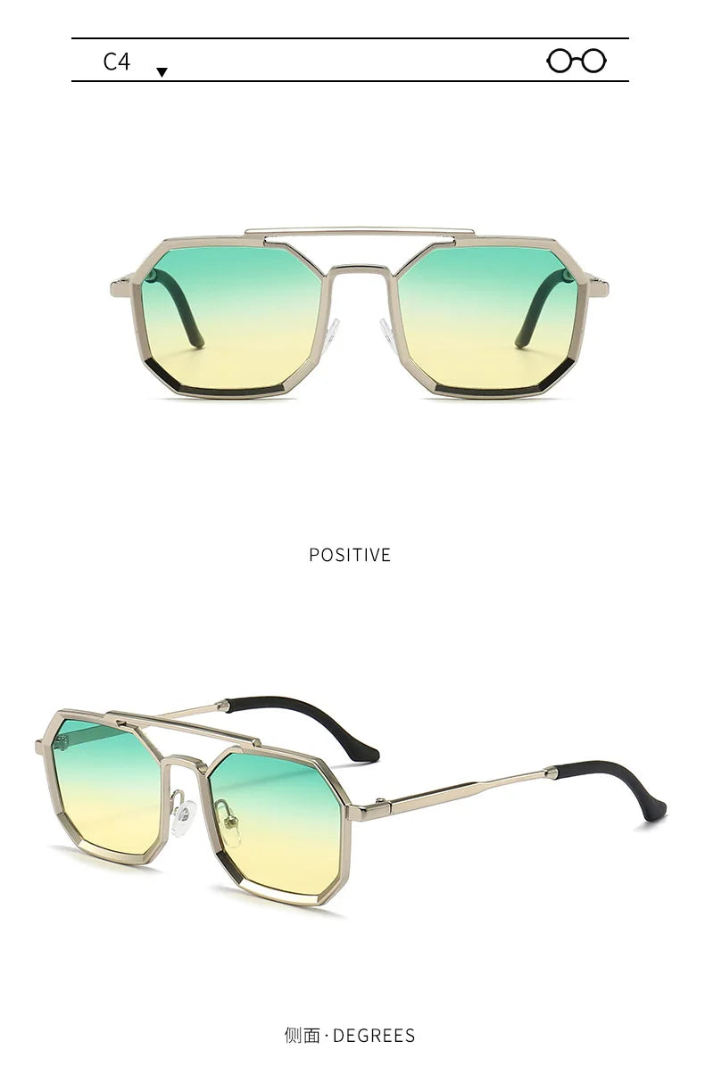 Metal Frames Sunglasses For Men Women Fashion Polygonal Double Bridges Sun Glasses Luxury Brand Outdoor Driving Eyewear