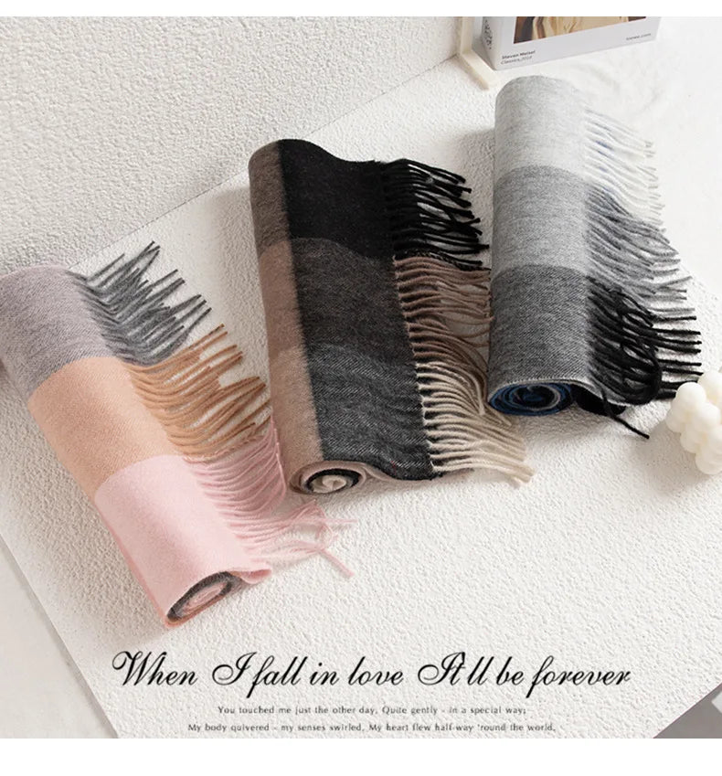 High Quality 100% Wool Scarf Men Female Fashion Classic Soft Cashmere Muffler Women Warm Thermal Shawl Outside Autumn Winter