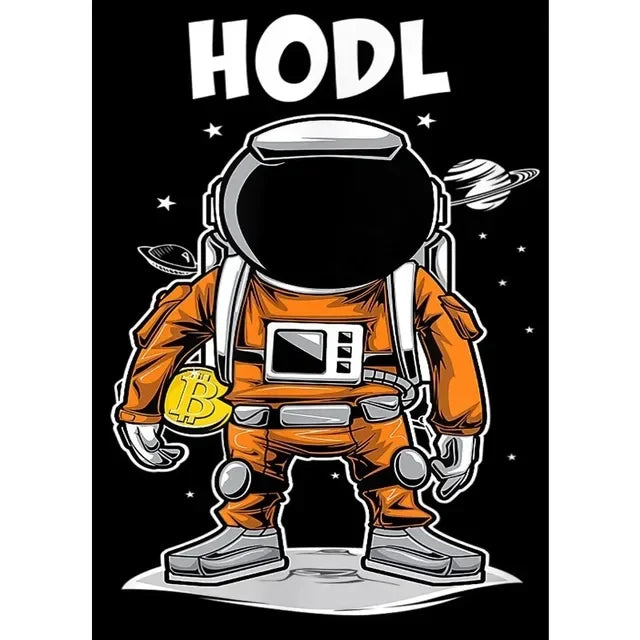 Crypto Astronaut Surfing Bitcoin Stock Market Poster Print  Funny Space Meme Wall Art Canvas Painting for Home Living Room Decor