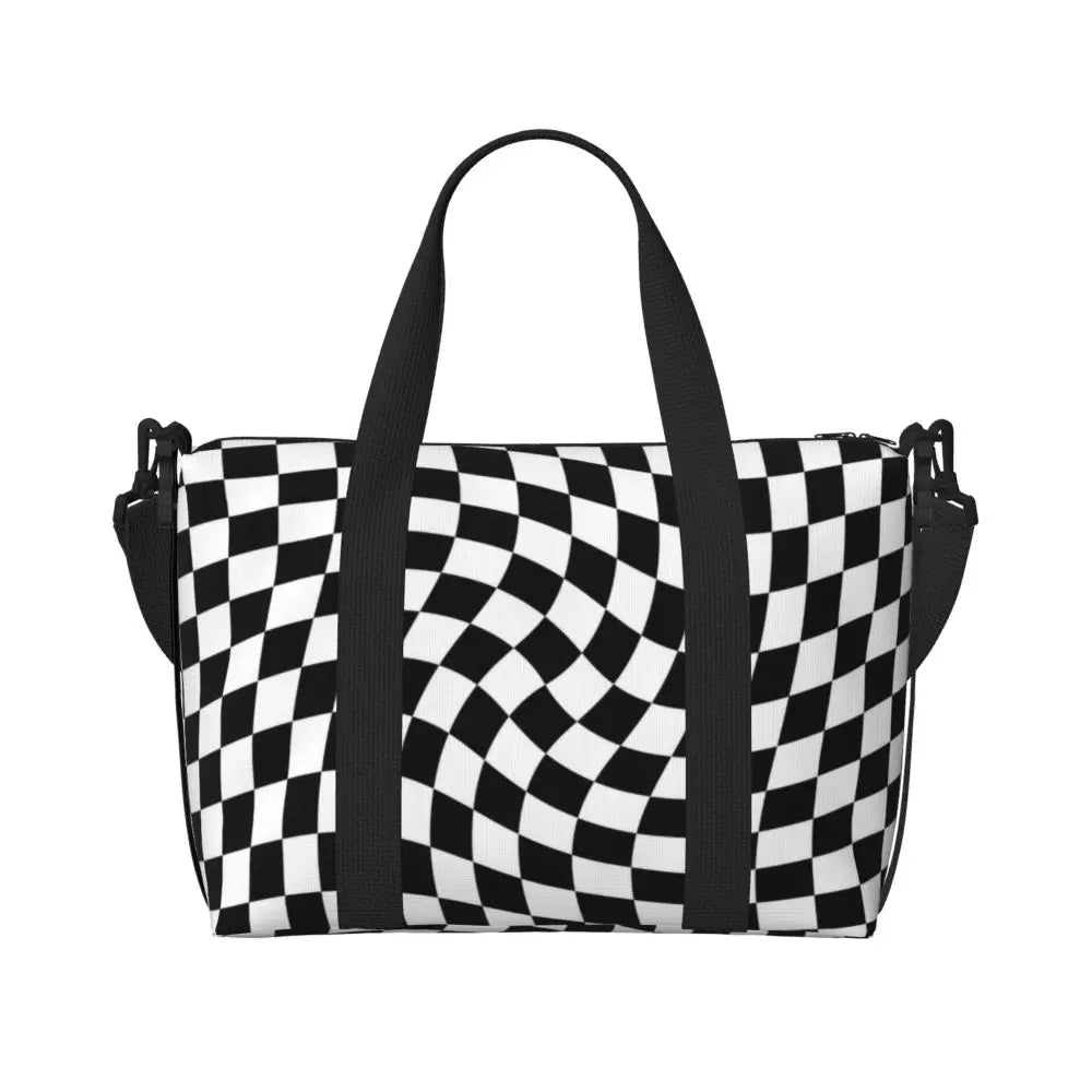 Custom Popular Tartan Plaid Beach Tote Bag for Women Extra Large Gym Carry On Geometric Gingham Check Texture Shopping Bags