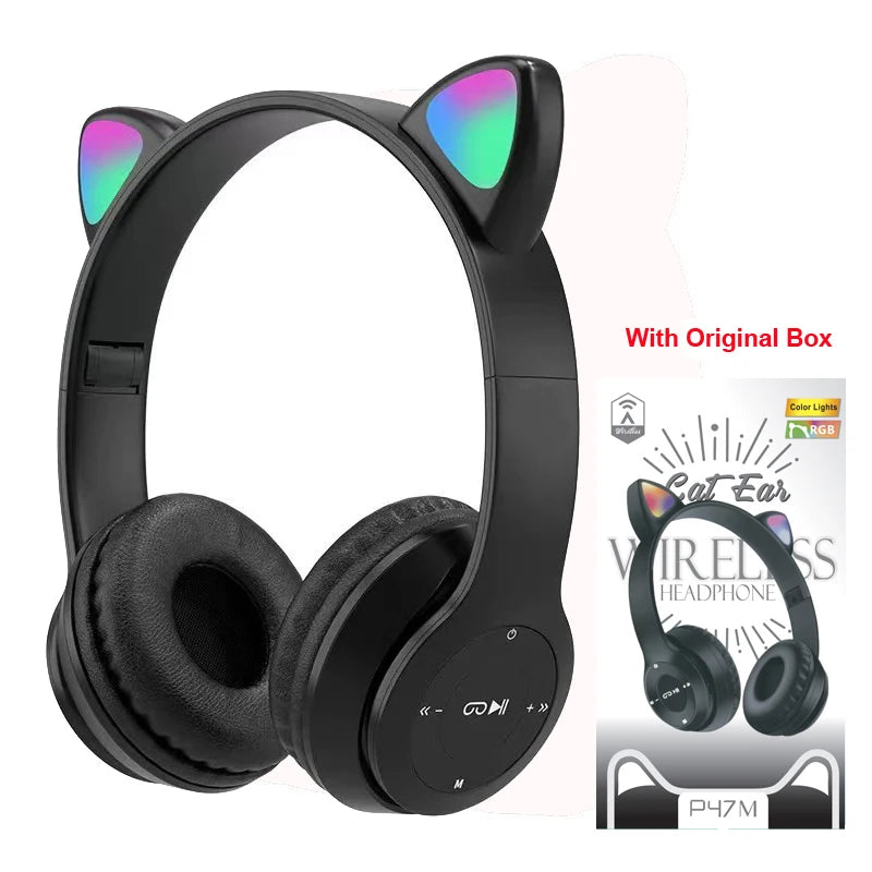 Wireless Headset Flash Light Kids Ear Headphones with Mic Bluetooth Headsets Stereo Music Game Headphone Girls Boys Gift