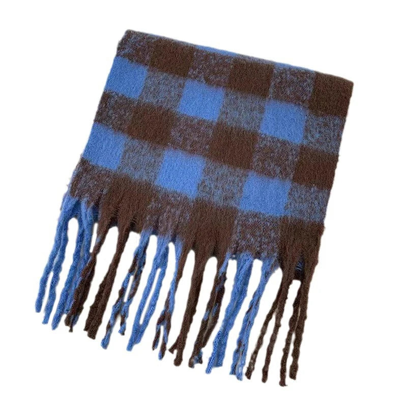 Plaid Scarf Checkerboard Soft Scarfs Women's Winter Warm Dual Use Long Shawl Vintage Thickened Scarves