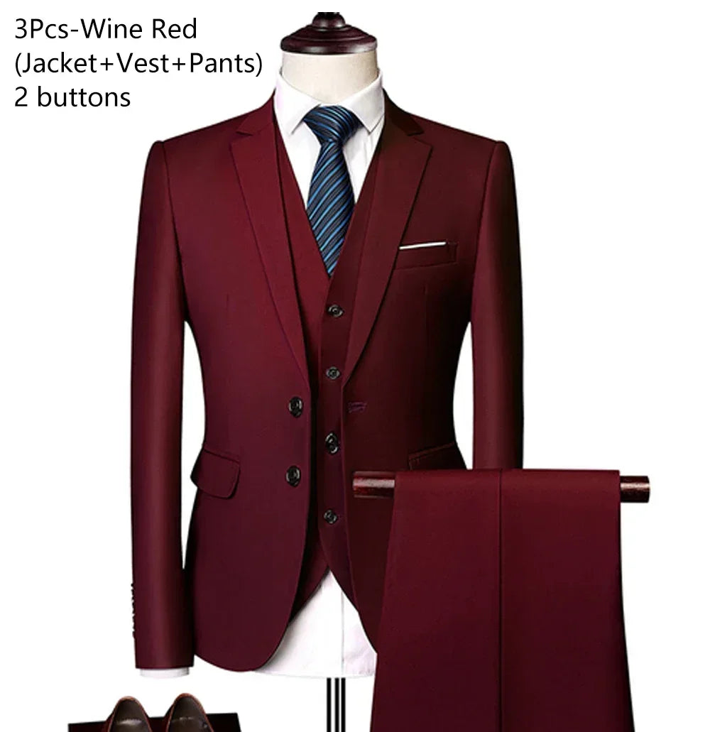 Men Suits For Wedding 3 Pieces Set Elegant Luxury Blazers Outfit Fashion Classic Full Jackets Vest Pants 2024 Formal Costume