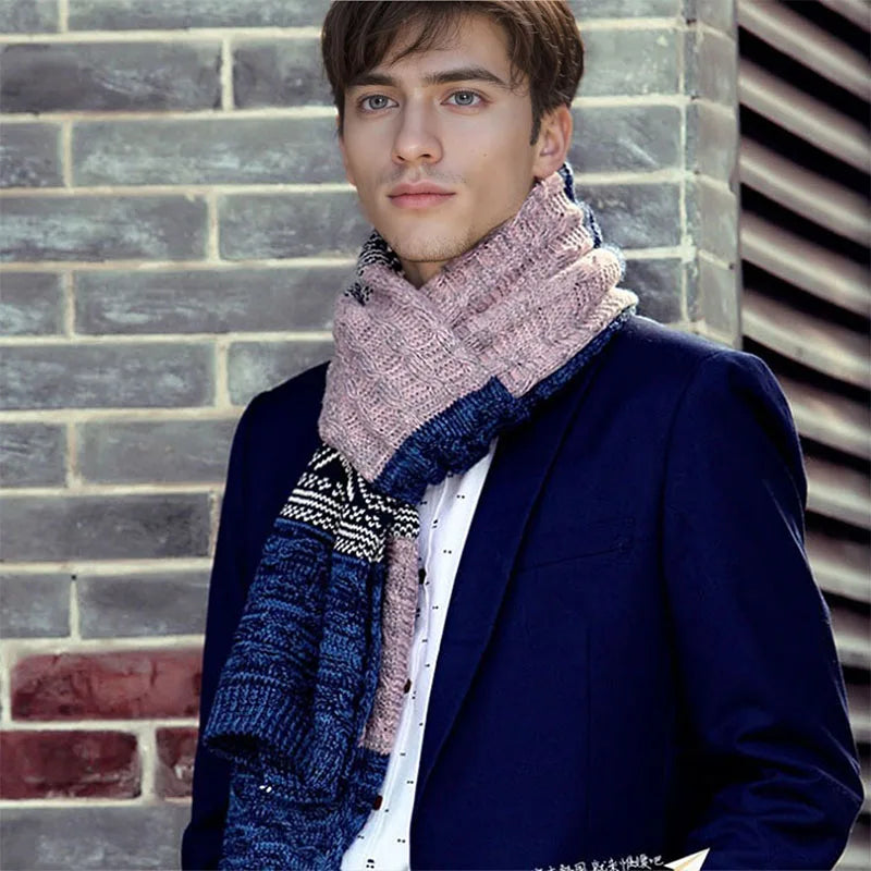 Winter Men's Scarf Checkered Scarf Casual Knit Keep Warm Neckerchief Patchwork Wool Cashmere Scarf AC086