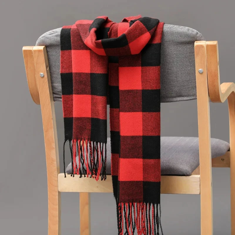 Unisex Imitation Cashmere Plaid Scarf Soft Solid Women Winter Shawl New Wrap Bandana Pashmina Tassel Thicken Warm Neckerchief