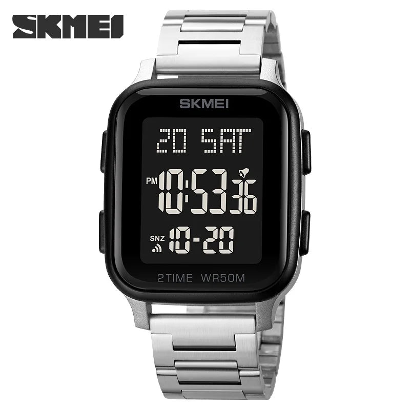 SKMEI 1859 Sport Watches for Men Waterproof Digital Electronic Stainless Steel Clock LED Display Wristwatches Mens Reloj Hombre