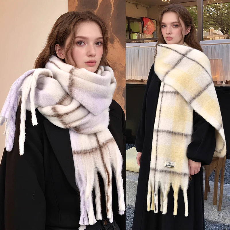 Woman Stripe Cashmere Scarf Tassels Shawls Pashmina Warm Muffler Fashion Long Wraps Luxury Famale Thick Scarves 208*35cm