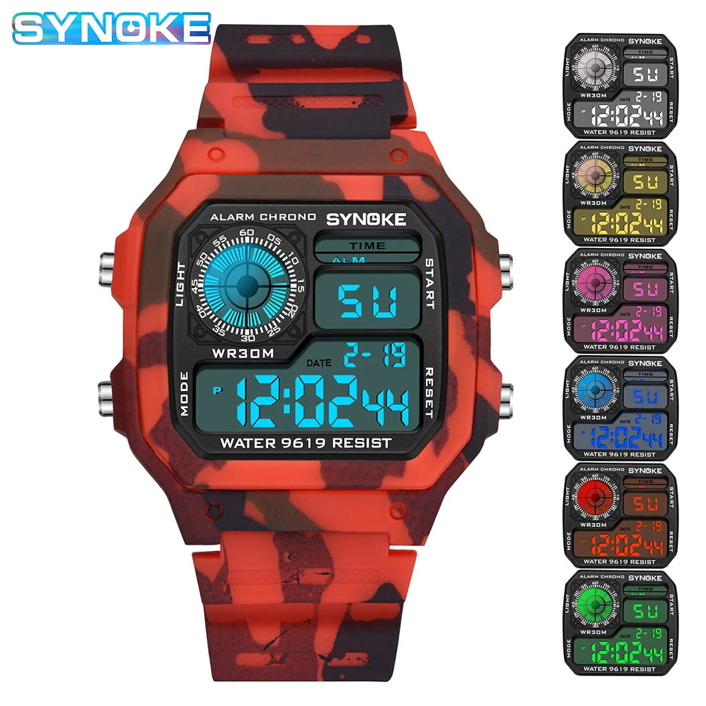 SYNOKE Outdoor Military Digital Watch For Men Fashion Retro Men Watch Sports Waterproof Men Watch Multifunctional Luminous