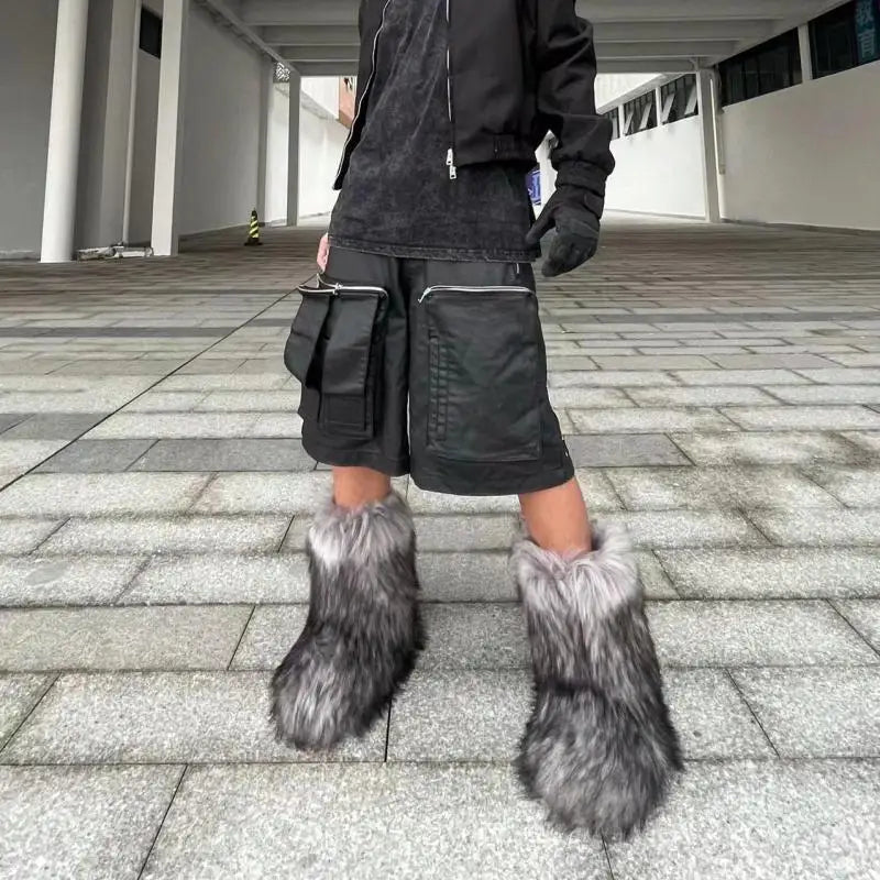 y2k Women's Winter Snow Boots Outdoor Luxury Furry Faux Fox Fur New Fashion Boots WomanPlush Warm Platform Shoes  Bottes