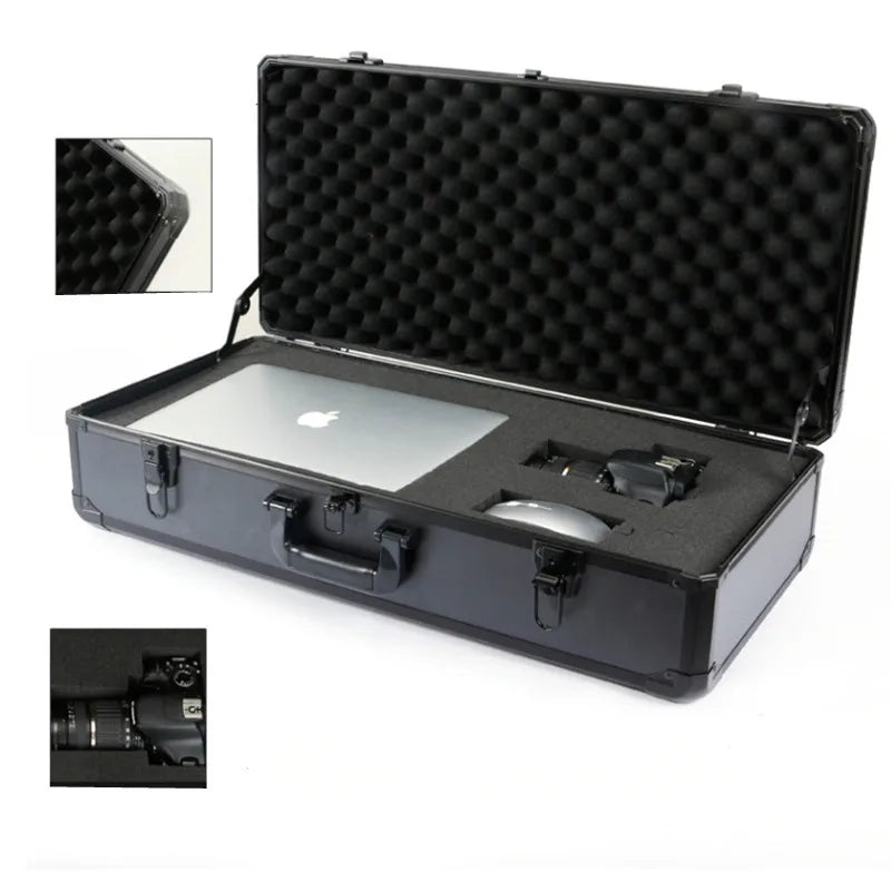 Long Portable Hardware Aluminum Toolbox Instrument Equipment Safety Box Tool Box with Wheels Multi-functional Suitcase