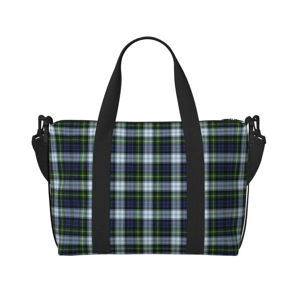 Custom Popular Tartan Plaid Beach Tote Bag for Women Extra Large Gym Carry On Geometric Gingham Check Texture Shopping Bags