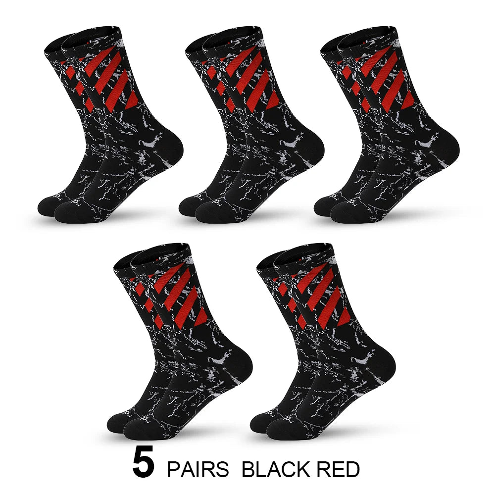 5 Pairs Men's High Rubber Band Waist Couple Mid Tube Sports Solid Socks Spring/Summer Basketball Socks Four Seasons street sock