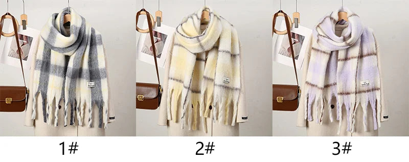 Woman Stripe Cashmere Scarf Tassels Shawls Pashmina Warm Muffler Fashion Long Wraps Luxury Famale Thick Scarves 208*35cm