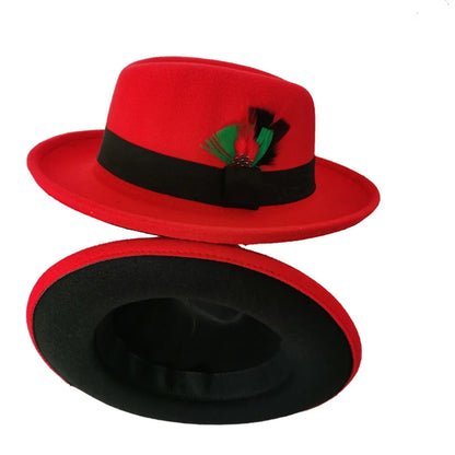 Women's Men's Fedora Hat Winter and Autumn Elegant Women's Gangster Trilby Felt Hamburg Church Jazz Hat 55-58CM Adjustable