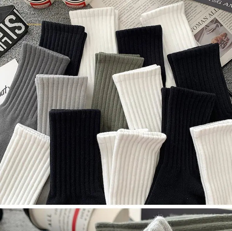 New 5 Pairs Cool Men Black White Warm Socks Set Autumn Winter Male Solid Color Sport Short Socks For Men