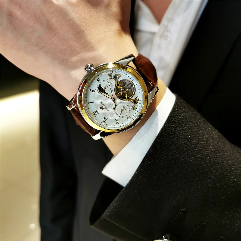 AOKULASIC luxury Mens Mechanical Watch Fashion Sports Waterproof Automatic Watches Man Moon Phase Tourbillon Luminous Wristwatch