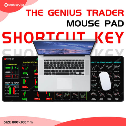 EXCO Stock Market Mouse Pad Large Trader Chart Candlestick Pattern Keyboard Mousepad Investor Desk Mat Stitched Edge Rubber Base