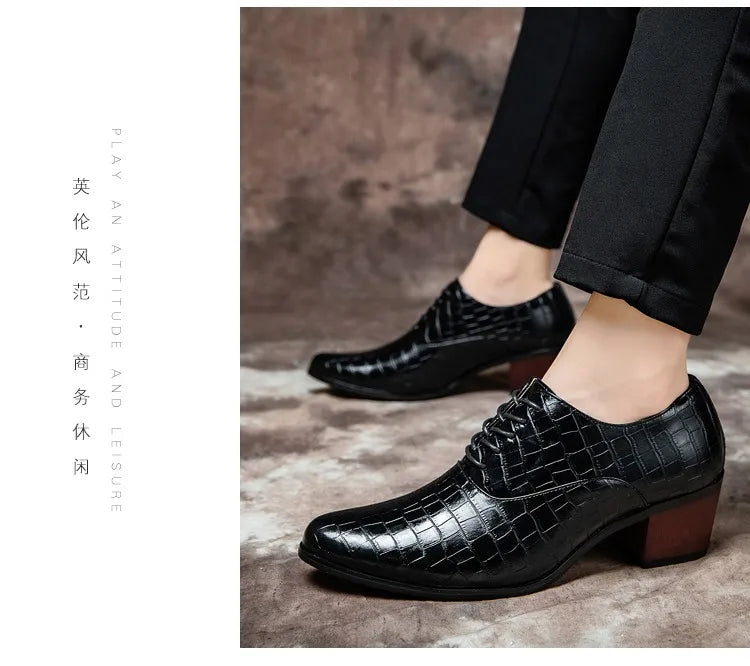 Luxury High Heel Shoes Men Classic Black Pointed to Dress Shoes For Men Wedding Formal Shoes Oxford Leather Social Shoes Male