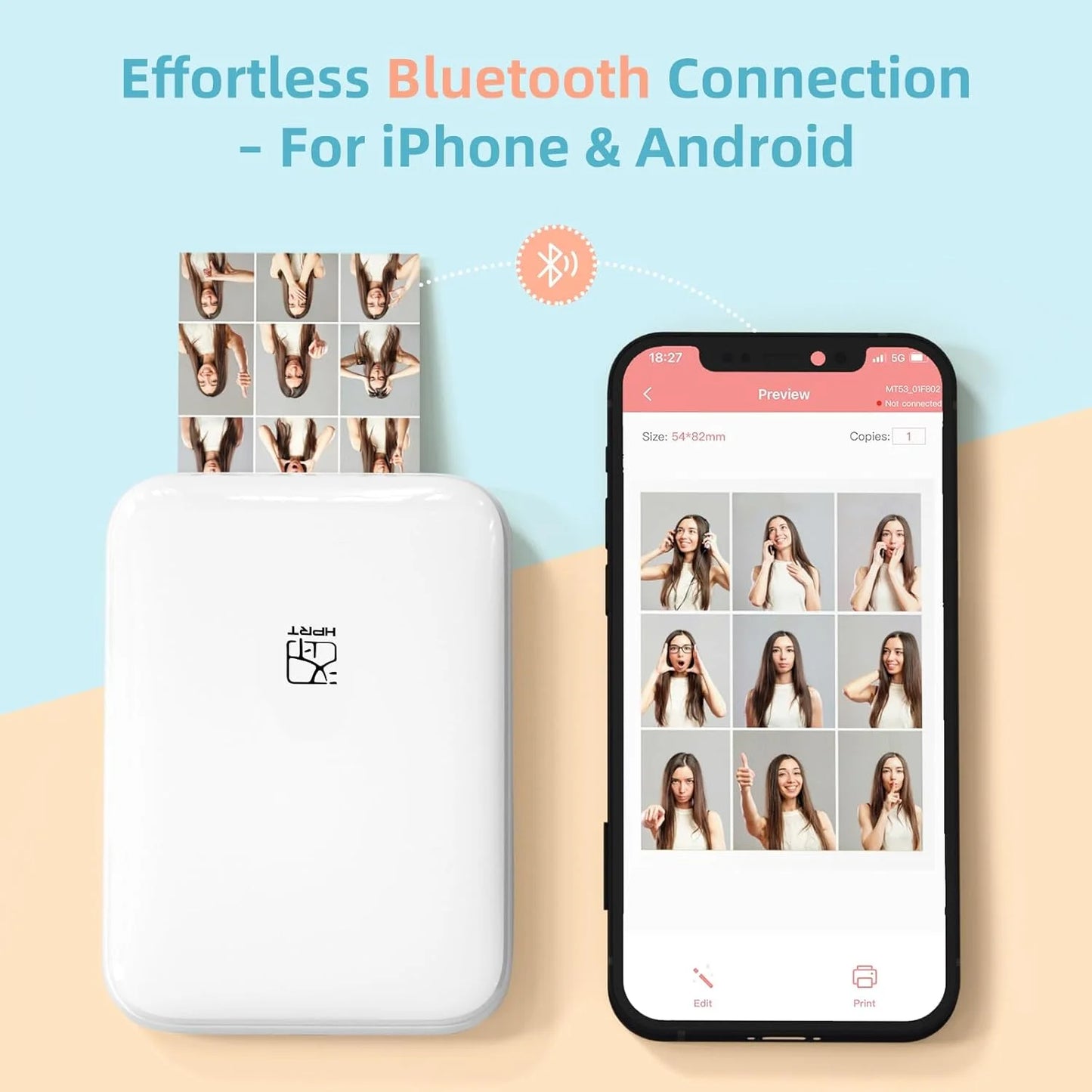 HPRT MT53 Color Photo Printer HD Portable Mini Bluetooth Maker Mobile Handheld Pocket Printing Machine 2x3 Inch Sticker Paper