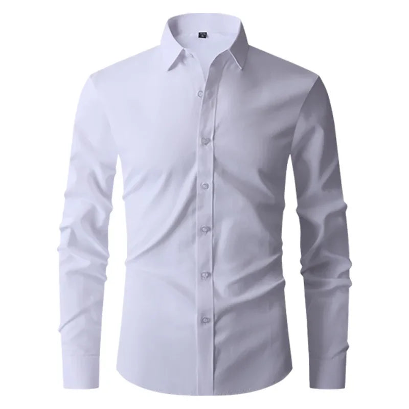 Men's Classic Long Sleeve Standard-fit Dress Shirts Formal Business Social Simple Basic Design White Work Office Casual Shirt