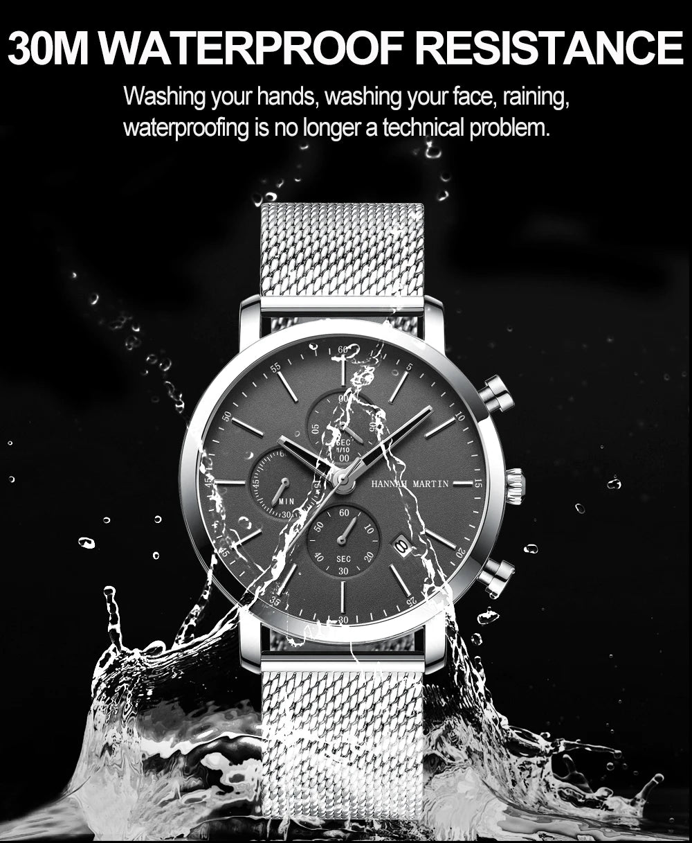 Top Men Watch Brand Business Style Stainless Steel Fashion Waterproof Sports Multifunctional Quartz Wristwatch Relogio Masculino