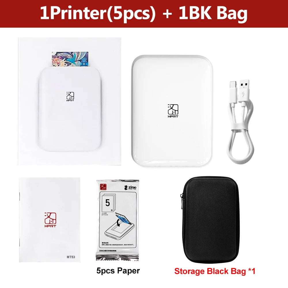 HPRT MT53 Color Photo Printer HD Portable Mini Bluetooth Maker Mobile Handheld Pocket Printing Machine 2x3 Inch Sticker Paper