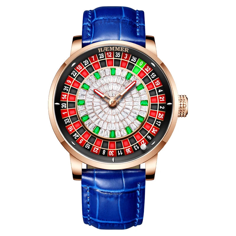 HAEMMER high-end design new mechanical watch NH35 rotating dial Las Vegas roulette desktop theme men's luminous waterproof watch