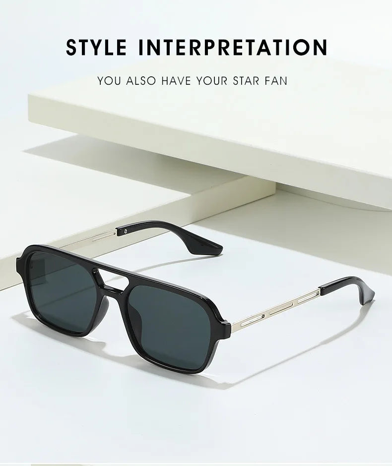 Small Square Frame Double Beam Sunglasses Men And Women Pilot Retro Sunglasses Classic Sunglasses