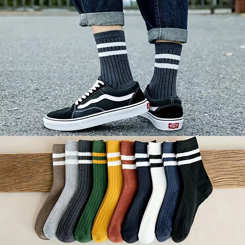 5 Pairs Of Men's Socks, Autumn And Winter Vintage Fun Fashion Athletic Socks, Sports Trend Socks