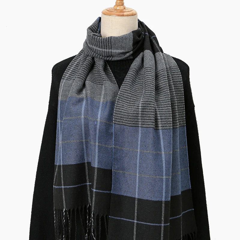 2024 New Classic Stripe Plaid Tassel Long Scarfs For Unisex Mature Warm Windproof Neck Scarf Casual Outdoor Scarf Warps