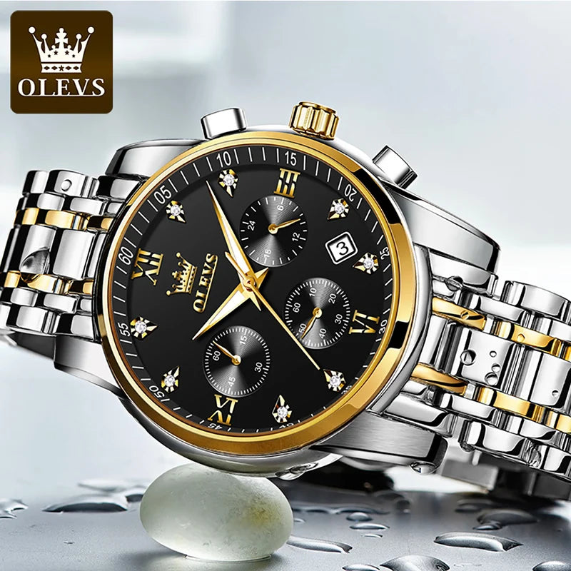 OLEVS Watches for Men Top Brand Luxury Chronograph Luminous Quartz Watch Fashion Business Waterproof Stainless Steel Wristwatch