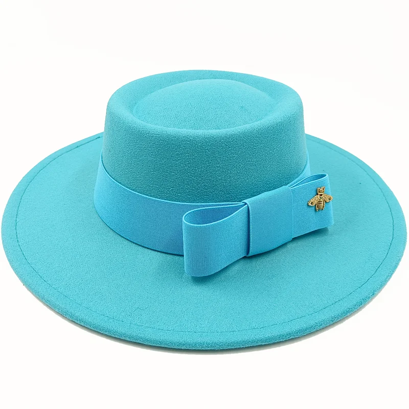 Bow Tie Fedora Hat Winter Round Bumpy Surface Flat Top Bow Tie Elastic Band Men's and Women's Red Jazz Hat Fedora