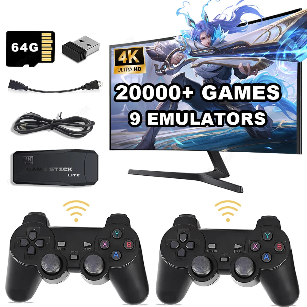 Wireless Game Console M8 Retro Stick with 9 Emulators 20000+ Games 4K HD 2.4G Controllers Plug and Play Video Games for TV