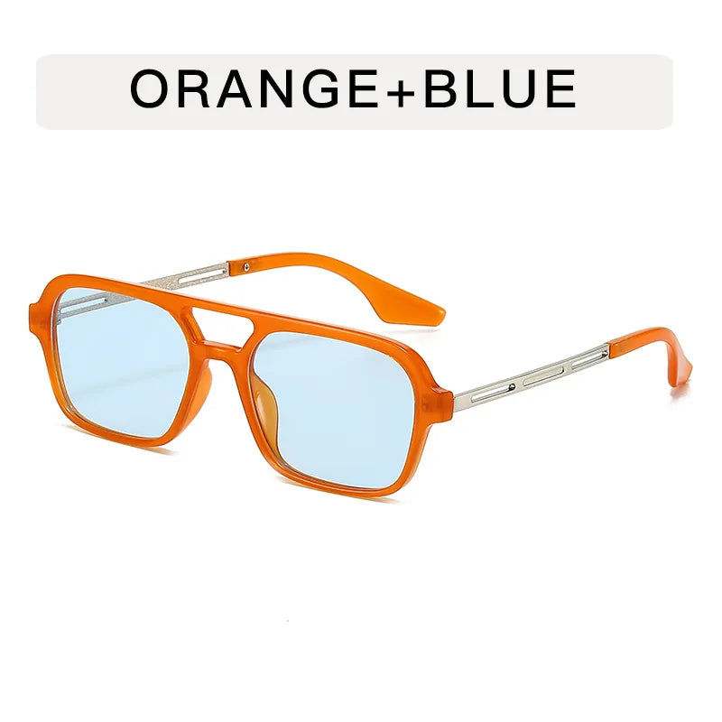 Small Square Frame Double Beam Sunglasses Men And Women Pilot Retro Sunglasses Classic Sunglasses