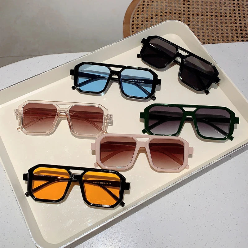 KAMMPT Trendy Square Decoration Shades Retro Oversize Gradient Women Sunglasses Men's Brand Sun Glasses for Driving Fishing