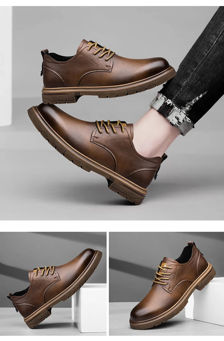 CLOHOC two layer cowhide business casual shoes breathable soft sole comfortable classic lace-up men's shoes