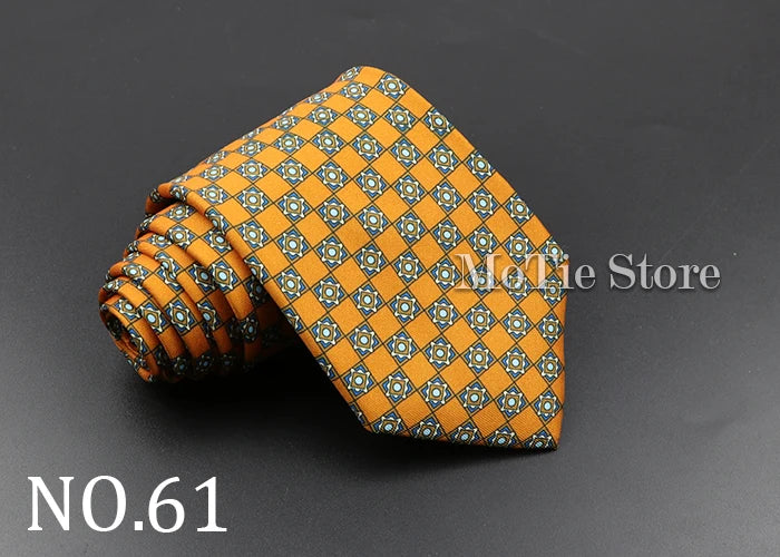 Men's Fashion Silk Tie 7.5cm Soft Novelty Necktie Blue Green Orange Color Ties For Men Dot Floral Bowtie Wedding Business Gift