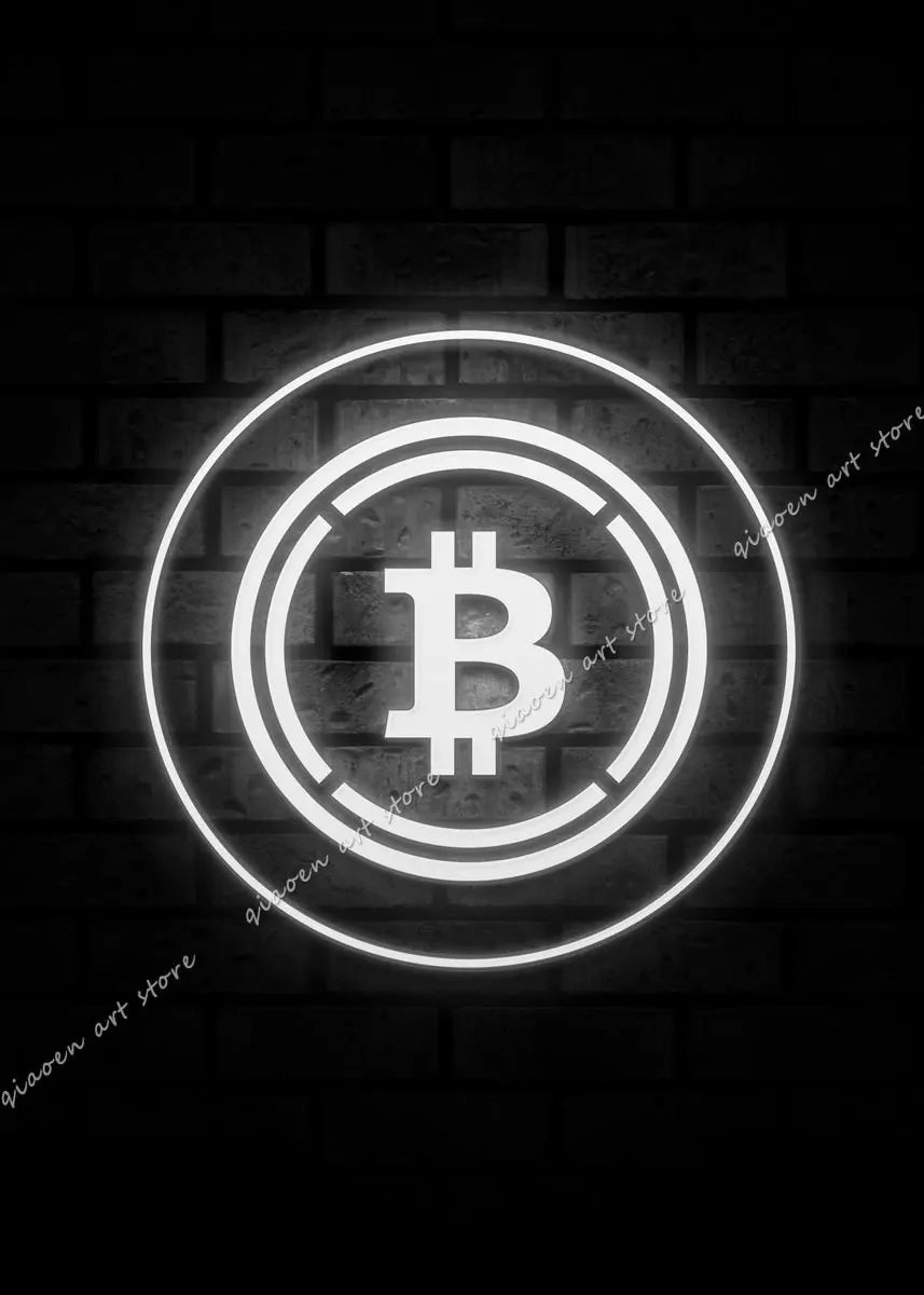 Bitcoin and Ethereum ETH BTC Neon Crypto Market Office Wall Art Pop Posters Prints Canvas Painting Room Home Decor