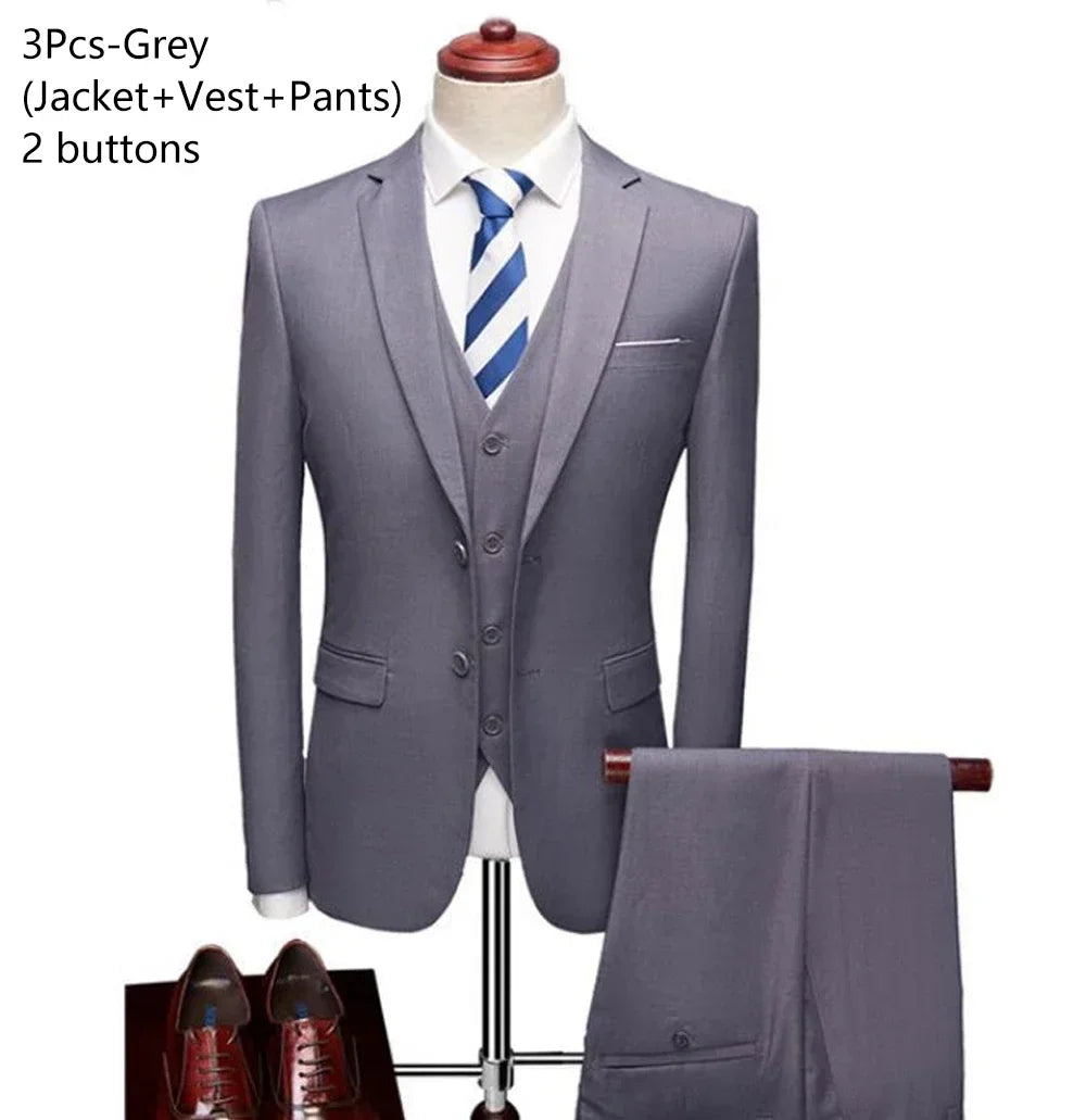 Men Suits For Wedding 3 Pieces Set Elegant Luxury Blazers Outfit Fashion Classic Full Jackets Vest Pants 2024 Formal Costume