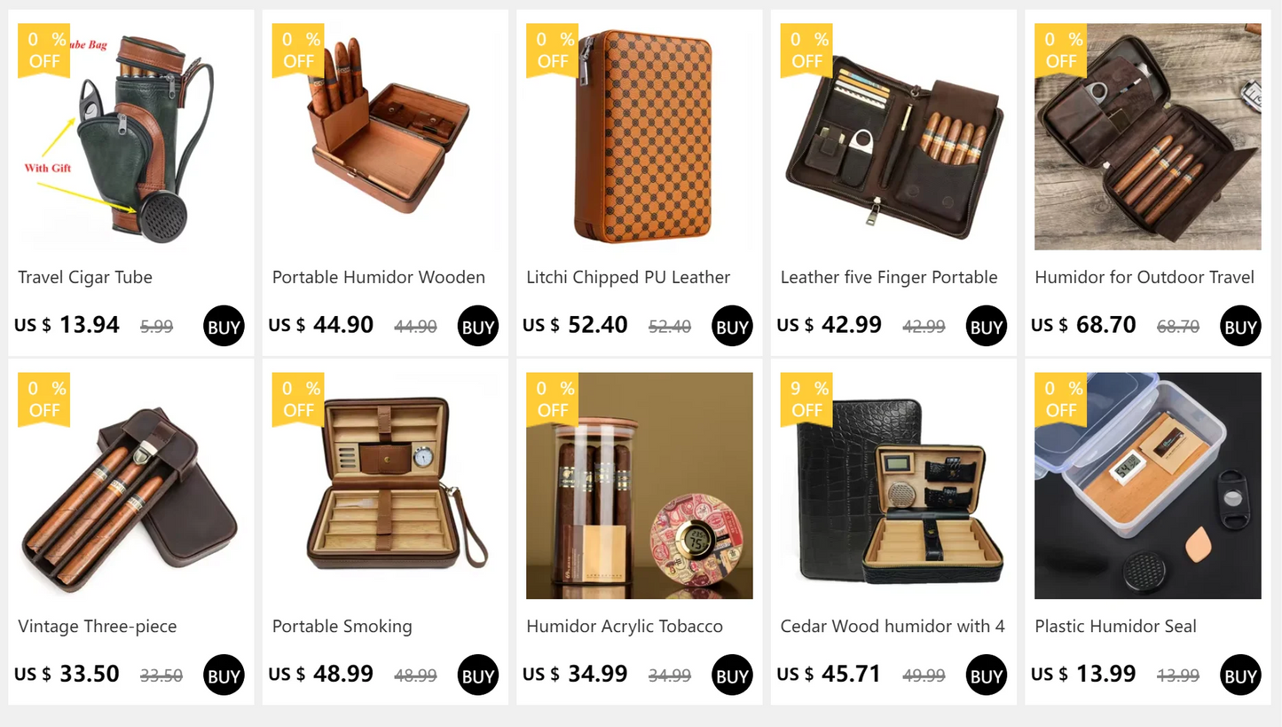 Portable Cigar Box with Buckle, Humidor Platter, Cigar Case, Smoking Accessories, 10 Wooden Tray Slot, Travel Case Handbag