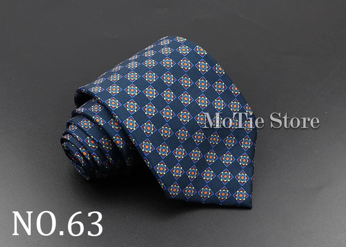 Men's Fashion Silk Tie 7.5cm Soft Novelty Necktie Blue Green Orange Color Ties For Men Dot Floral Bowtie Wedding Business Gift