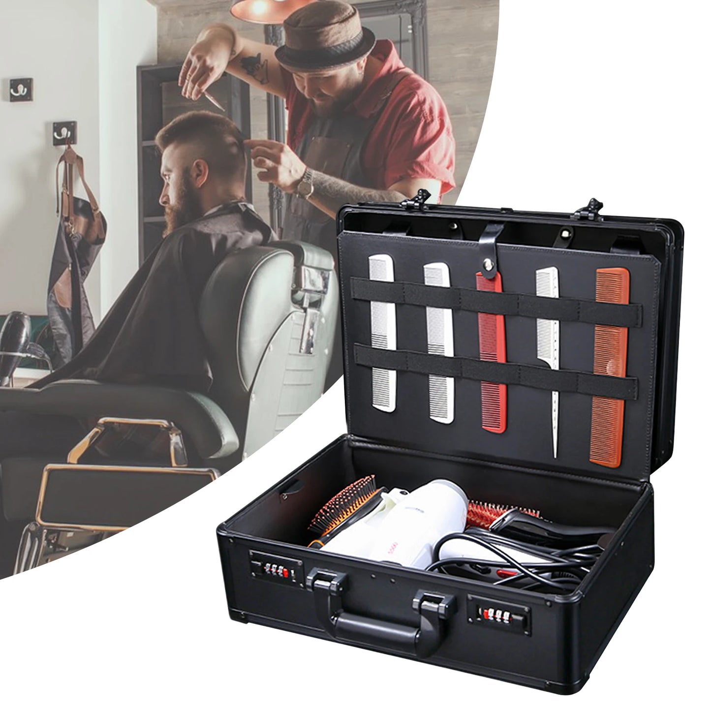 Large Barber Beauty Salon Tool Kit Storage Travel Suitcase Barber Portable Barber Stylist Suitcase - Black