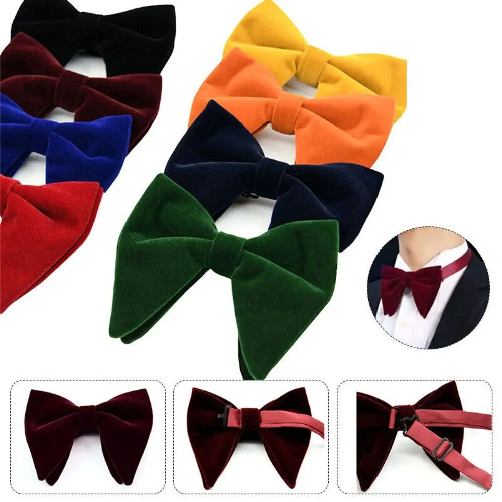 Mens Oversized Bow Tie Solid Velvet Bowtie Wedding Party Tuxedo Adjustable Necktie Big Bow Tie