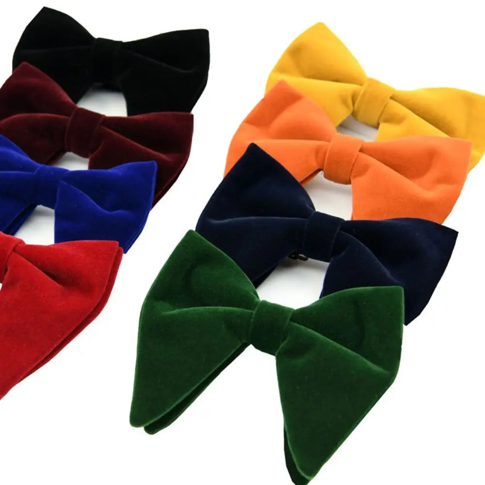 Mens Oversized Bow Tie Solid Velvet Bowtie Wedding Party Tuxedo Adjustable Necktie Big Bow Tie