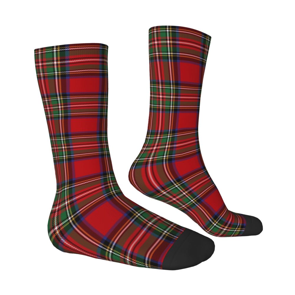 Funny Tartan Clan Stewart Plaid Black Red Check Football Socks Polyester Middle Tube Socks for Unisex Sweat Absorbing