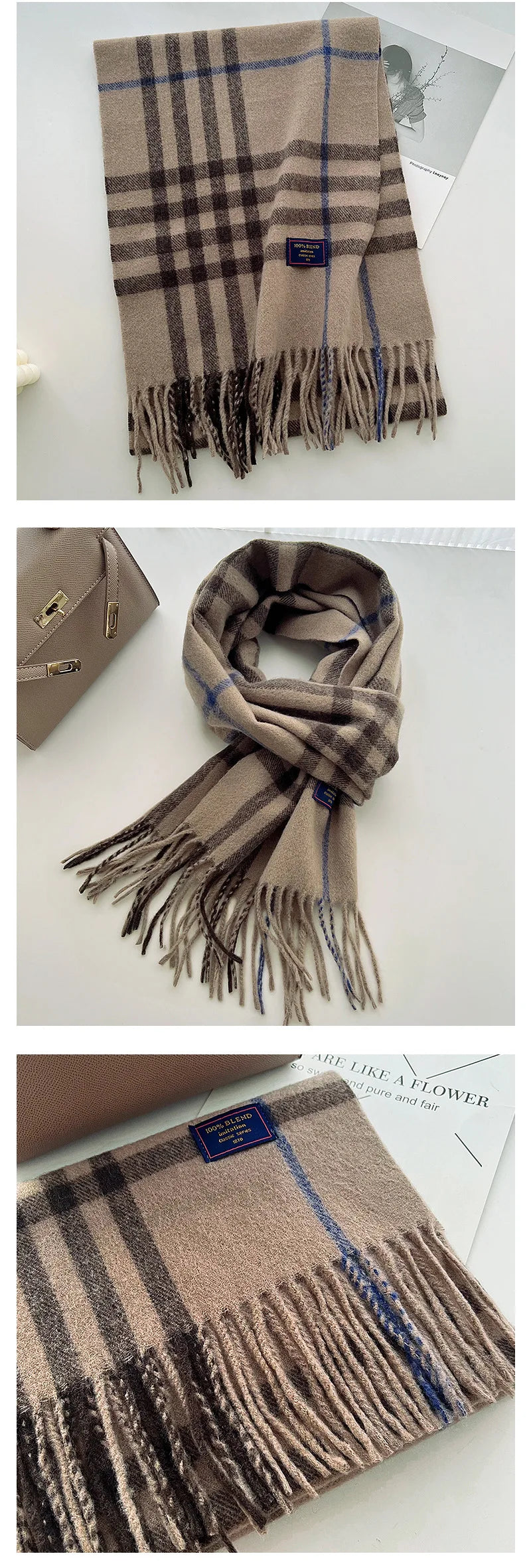 Chic Design Soft Warm Women Scarf Autumn Winter Classic British Imitation Cashmere Muffler Men Plaid Thermal Tassel Shawl Couple