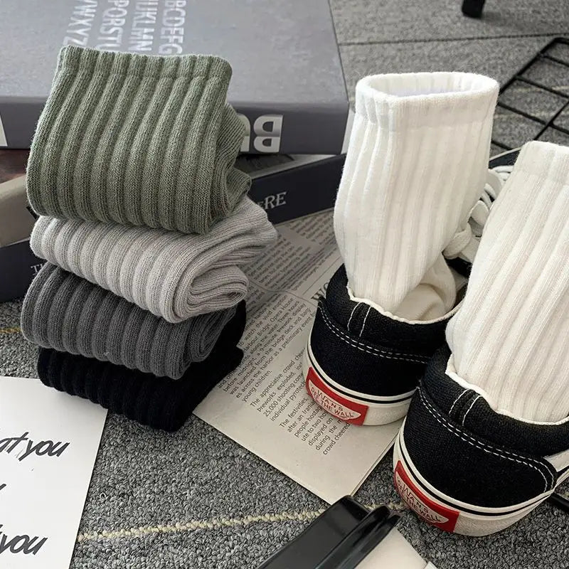 New 5 Pairs Cool Men Black White Warm Socks Set Autumn Winter Male Solid Color Sport Short Socks For Men