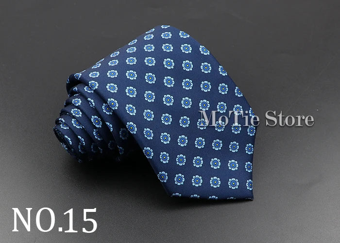 Men's Fashion Silk Tie 7.5cm Soft Novelty Necktie Blue Green Orange Color Ties For Men Dot Floral Bowtie Wedding Business Gift