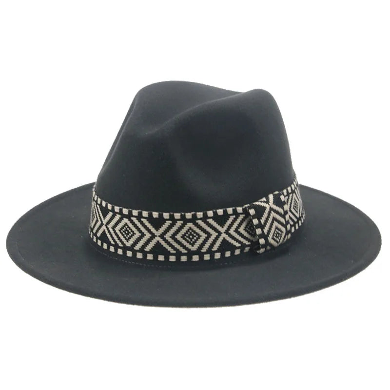 Spring and Autumn Wide-brimmed Woolen Hat, Jazz Bowler Hat, Bohemian National Style Square Band Festival Party Performance Hat